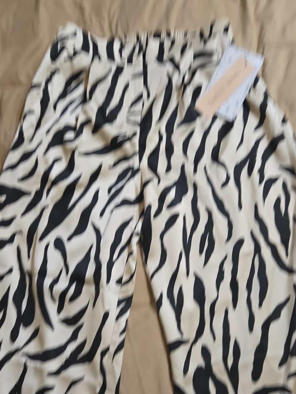 Satin Wide Leg  Black and Cream Zebra Print Pants Long Fit